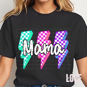 Mama PNG, Neon Kariert Blitz Mama Png, Mama Shirt, Geschenk für Mama, Retro Mama Sublimationsdesign, DTF, DTG