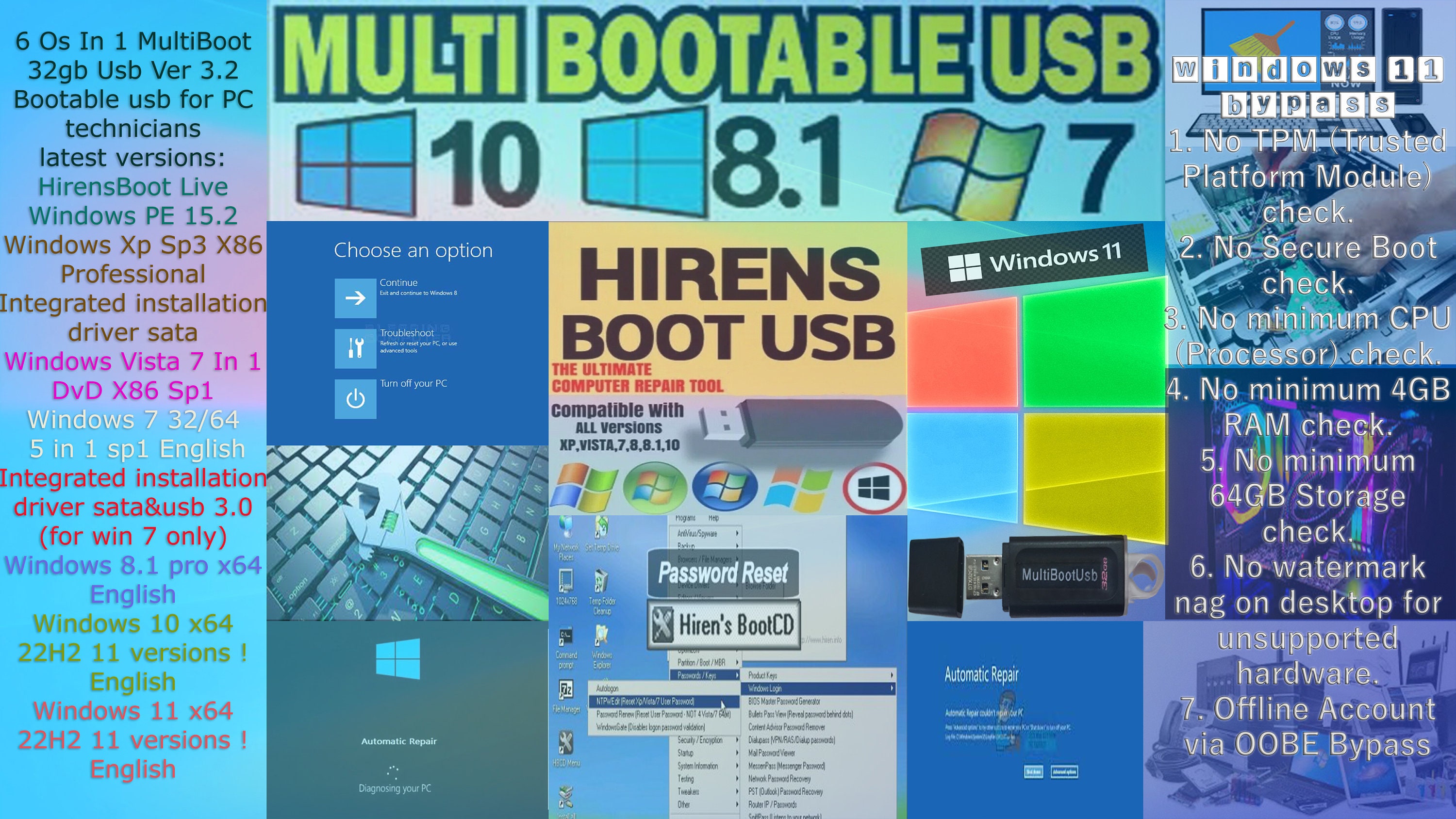 Bootable Usb Windows Xp/vista/7/8.1/10/11 All / - Etsy