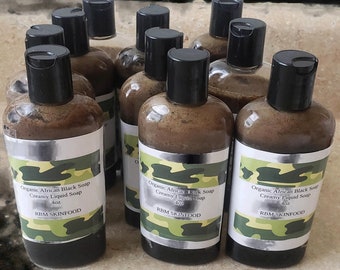 Jabón negro africano espumoso + agua de rosa / Orgánico crudo / Lavado de cara y cuerpo espumoso / Unisex / Jabón multiusos / 8 oz