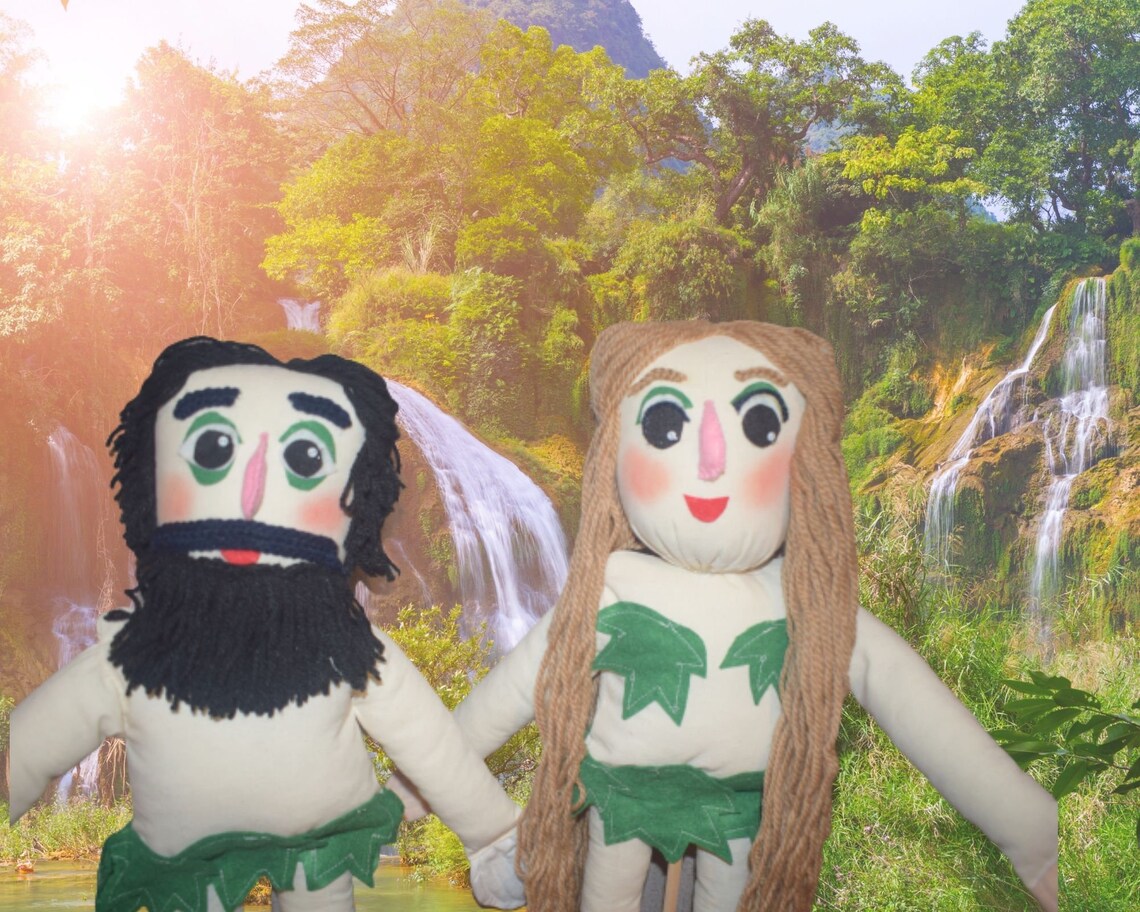 Adam and Eve a set of two puppets for puppetry I learn my | Etsy