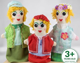Handpoppen lentemaanden set van 3 | Educatieve vertelpoppen van 40 cm | Hulpmiddel voor de kleuterschool |
