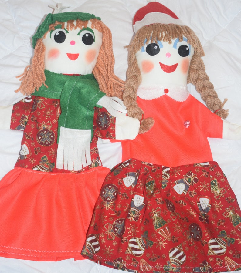 Set of two fabric glove puppets, for Christmas, to sing carols o Set of two fabric glove puppets, for Christmas, to sing carols o