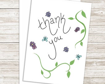 Floral Thank You Card - Floral Compliment Card - Folded Note Card - Business Thank You - 5x7 Greeting Card - Blank Inside