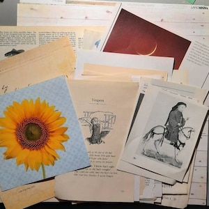 Lot of 50 vintage paper ephemera- book pages - photos