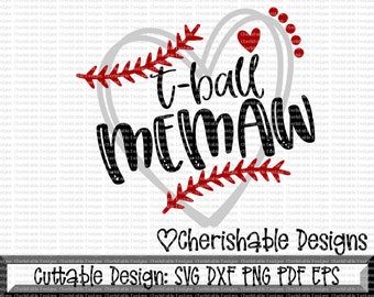 T ball Svg, T ball Memaw svg, T Ball Cutting file, T-ball svg, heart frame baseball, dxf pattern, svg pattern, clipart instant download