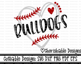 Baseball Svg, Softball Svg, Bulldogs Baseball Cutting file, heart frame baseball, dxf pattern, svg pattern, clipart instant download