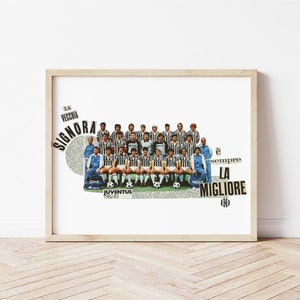 Equipo del corazón de la Juventus, Regalo para hombre, Póster del equipo, Impresión de fútbol de formación Juventus 1982, Impresión de collage vintage