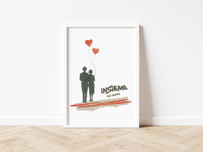 Love art, Collage vintage Print, Anniversary gift, Celebrate love image 1