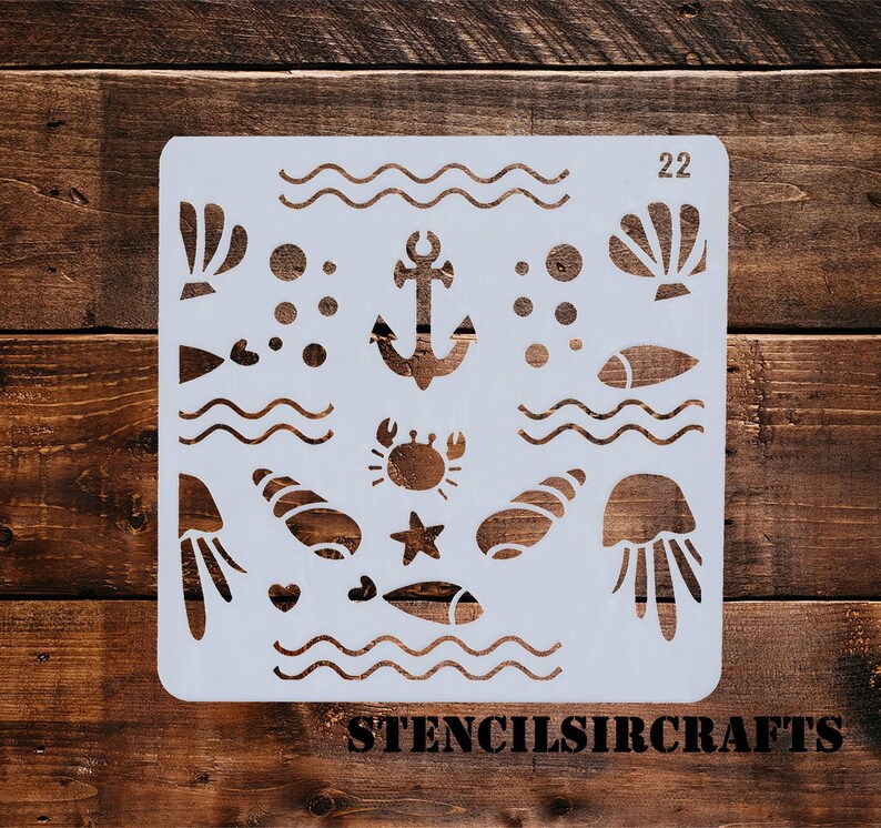 5 x 5 Soft Plastic Sheet Plastic Stencil Bullet Journal Stencil Planner Stencil Marine Life 12.8 x 12.8 cm