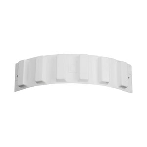 May include: A white, curved architectural element with a series of rectangular protrusions. The piece has a smooth, clean surface and is designed to be mounted. The design includes a small, circular detail in the center.