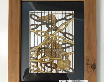 Be Free or Perish -watercolor painting in reclaimed wood frame