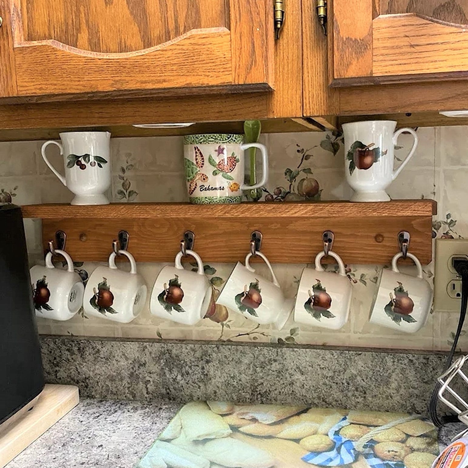 Coffee Mug Holder 4 cup | Wall Mounted Mug Hooks | Mug Rack Display