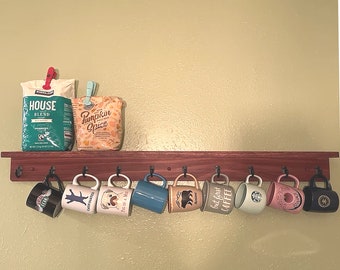 20 cup mug holder with 5" shelf|Farmhouse mug rack|Mug Rack|Refined Rustic|Customizable Mug Rack|Coffee Bar Mug Rack||Mug Display