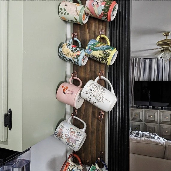 Vertical 10 or 12 Hook Mug Rack Coffee Bar Ideas Vertical Mug Rack Mug Holder Starbucks Mug Rack Mug Hooks Wall Mount Mug Rack Compact Etsy