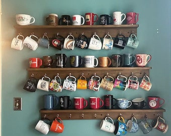 20 cup Coffee Mug Rack with 4" or 5" shelf|Farmhouse Kitchen Mug Rack|Customizable Mug Rack|Modern Rustic Mug Rack|Housewarming Gift