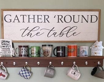 10+ cup Coffee Mug Rack with 4" or 5" shelf|Farmhouse Kitchen Mug Rack|Customizable Mug Rack|Modern Rustic Mug Rack|Housewarming Gift