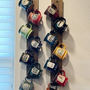 Vertical Mug Rack|Space saver vertical mug holder rack apartment coffee bar hooks Rae Dunn cup display farmhouse kitchen rustic 10hook