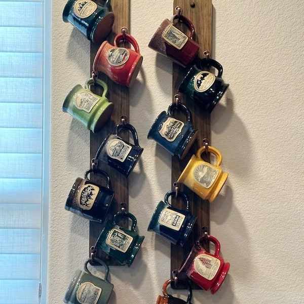 Vertical Mug Rack|Space saver vertical mug holder rack apartment coffee bar hooks Rae Dunn cup display farmhouse kitchen rustic 10hook