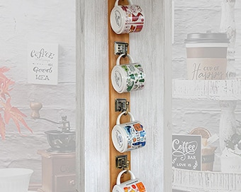 Space Saver Vertical Mug Rack|Big Coffee Mug Rack|You Are Here Mug Rack|Vertical Mug and Cup Display|coffee bar mug hooks|Gift|soup mugs