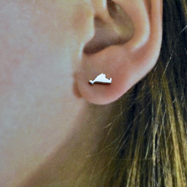 Teeny-tiny 10mm Martha's Vineyard Map Earring Studs