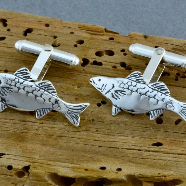 Sterling Stripe Bass cufflinks #cuff links #shirtstuds #sealife #MarthasVineyard #fish