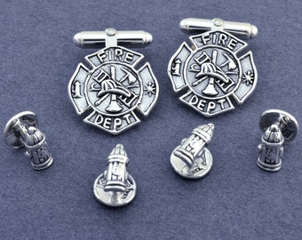 Sterling Fire Department cufflinks & Fire Hydrant Tuxedo Buttons Martha's Vineyard