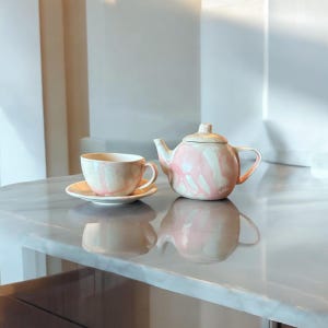 Ceramic Tea Set for 4 - Handmade Teapot with Cups and Plates, Pottery Tea Set, Tea Party Essentials, Unique Gift for Tea Lovers