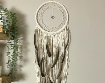 Boho Wall Tapestry, Large DreamCatcher with Feathers, Dream Catchers, SunCatcher Crystal UK, 100% Natural Cotton Yarn