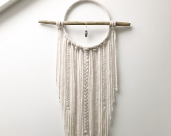 Driftwood Dream Catcher Wall Hanging, With Amethyst