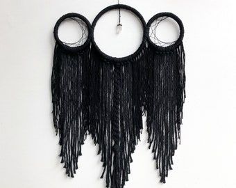 Triple Moon Wall Hanging, Witchy Bedroom Decor, Triple Goddess with Crystal