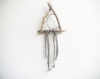 Amethyst Driftwood Dream Catcher, Rustic Witch Decor