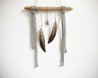 Boho Hanging with Feathers and Amethyst Crystal