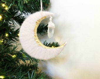 Gold Leaf Moon Christmas Tree Decoration, with Crystal