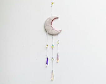 Handmade Crescent Moon SunCatcher, Hanging Moon