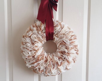 White paper wreath, Rustic Wall wreath, Fall wreath, Wall decor, Hand made paper wreath, Wedding Prop, Photo studio prop, Nursery decor