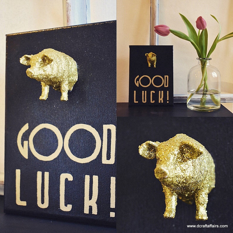 Good Luck Quote Black Canvas With Gold Pig Pigs Luck Etsy