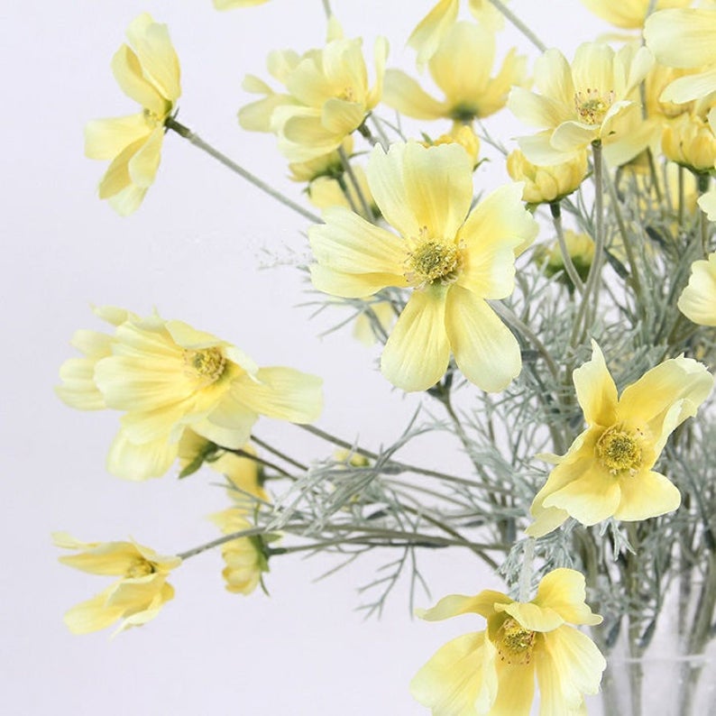 Luxury Silk Flower Silk Cosmos Stem in Yellow 24 Tall Etsy
