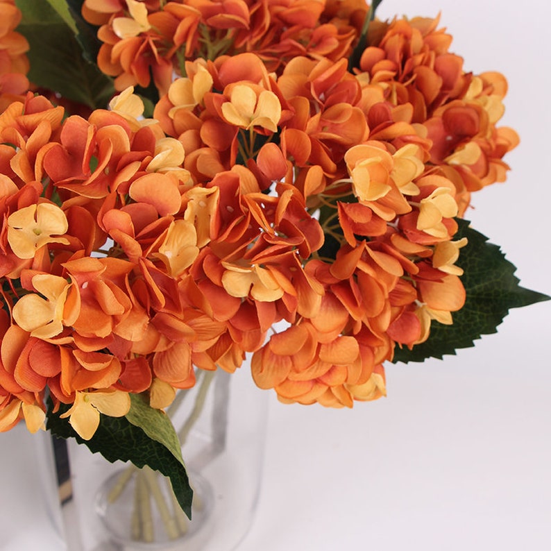 Luxury Silk Hydrangea Stem in Orange 18 Tall Etsy