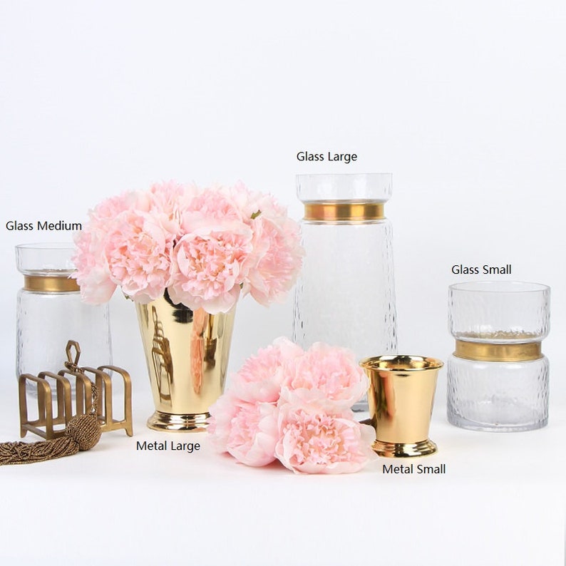 Gold Metallic Line Glass Vase and Ice Bucket Style Vase image 4