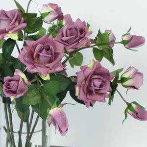Luxury Real Touch 3 Rose Bloom Stem in Purple 33 Tall image 1
