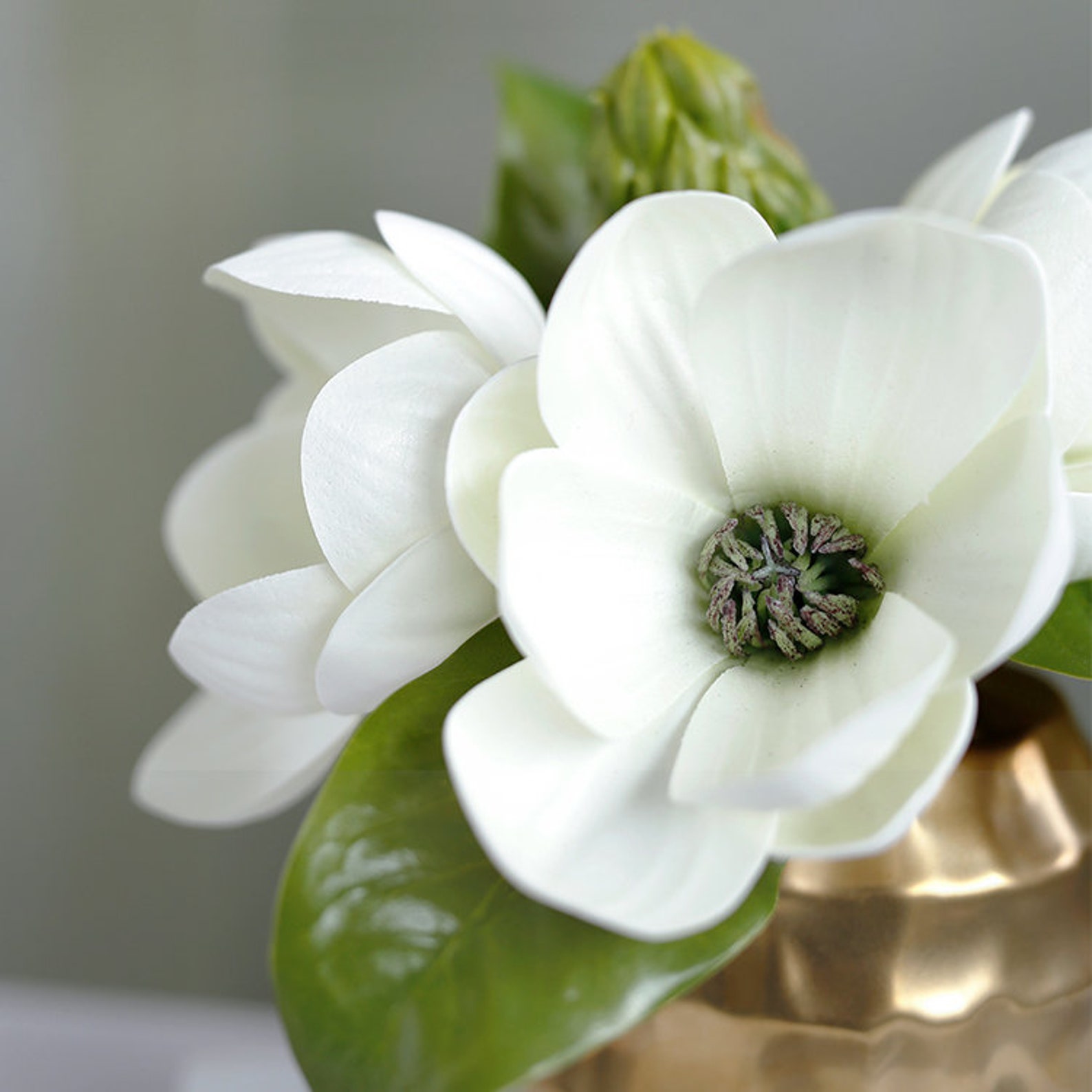 Artificial Magnolia Flower in Ceramic Gold Vase 8.6 Tall Etsy