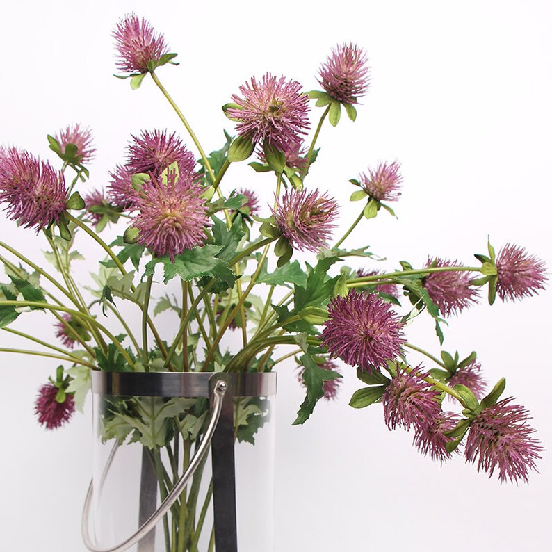Artificial Eryngium Flower Stem in Red 24 Tall