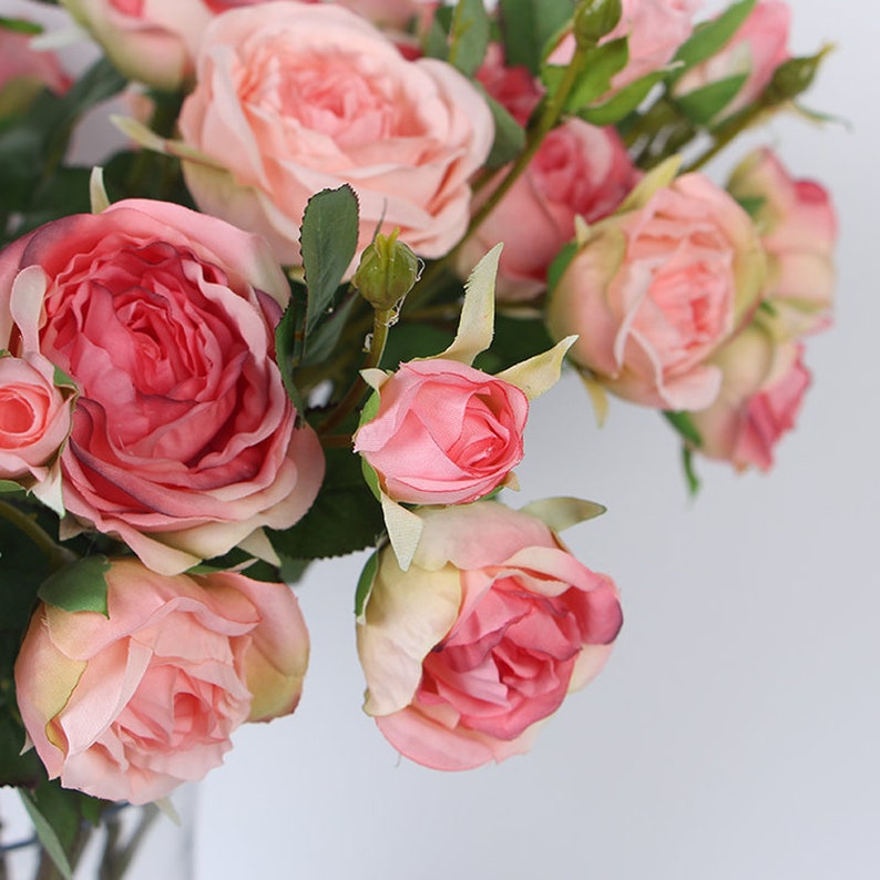 Luxury Silk 3 Rose Bloom Stem in Pink and Champagne Pink Etsy