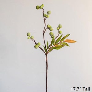 Artificial Fruit Green Berry Leaf Stem 18" Tall