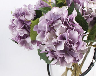 Luxury Silk Hydrangea Stem in Light Purple 18" Tall