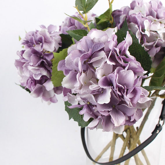 Purple Single Stem Hydrangea Silk Flower, 28