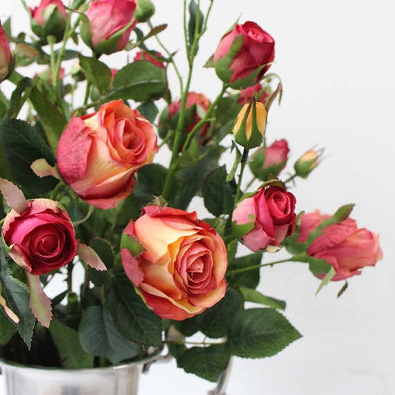 Luxury Silk 8 Rose Bloom Stem in Orange Red 38 Tall | Etsy