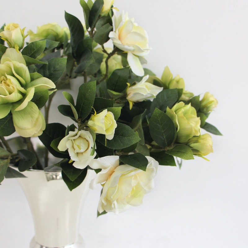 Luxury Silk 3 Gardenia Bloom Stem in Green and White 25 Etsy