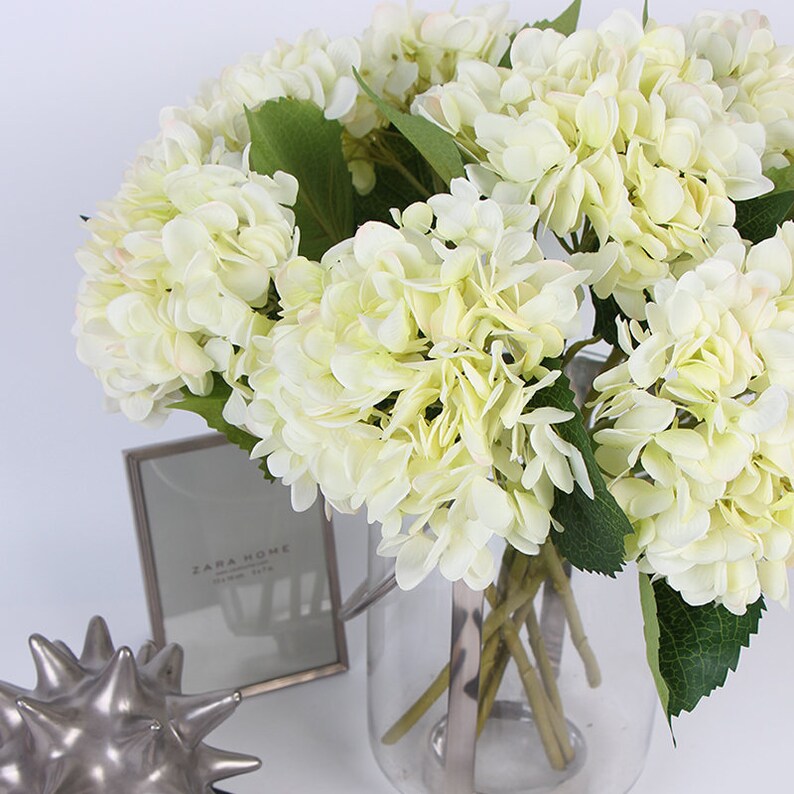 Luxury Silk Hydrangea Stem in White 18 Tall Etsy