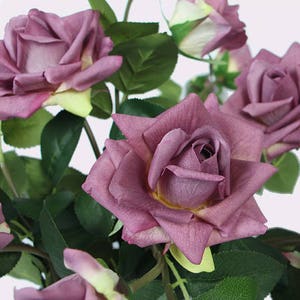 Luxury Real Touch 3 Rose Bloom Stem in Purple 33 Tall image 3